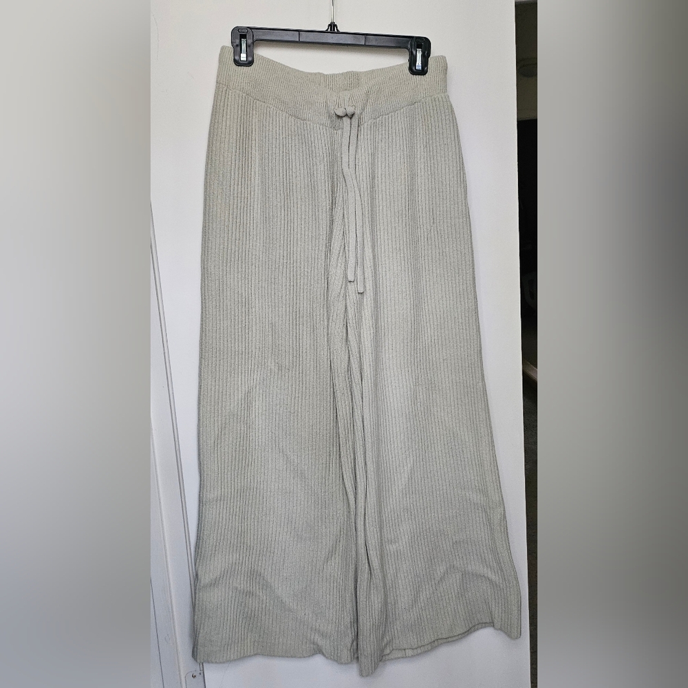 Forever 21 Ribbed Knit Wide Leg Pants/ Trousers in Heather Gray XL